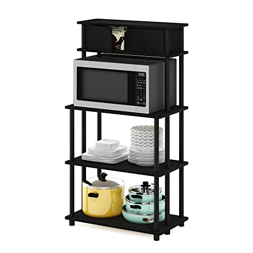 Furinno Turn-N-Tube Kitchen Storage Shelf with Top Cabinet for Kitchen, Dining Room and Home Office, Americano/Black
