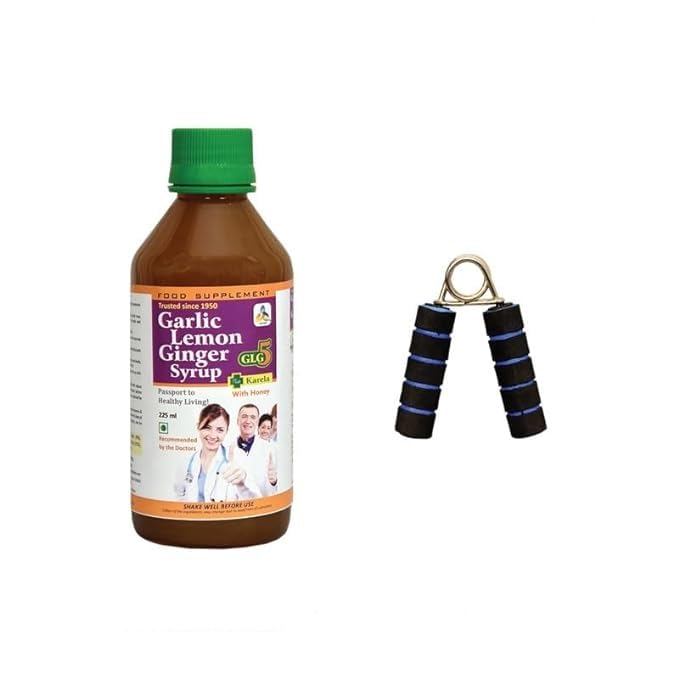 SKSB GLG5+ Karela Diabetes & Sugar Control Syrup made up of Garlic, Lemon, Ginger, Karela (Bitter Gourd), Turmeric & American Apple Cider Vinegar with Honey 225ml each with one No. Hand Grip Deluxe-image-43