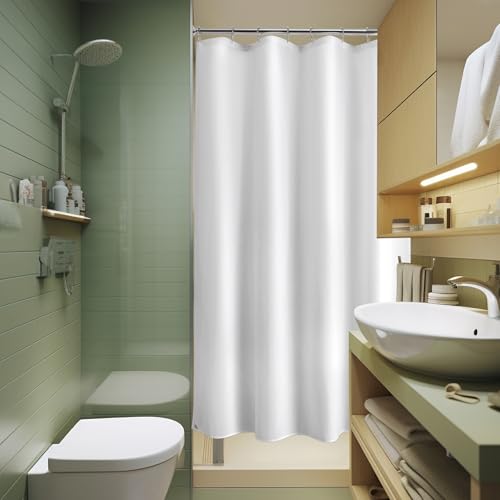 Titanker Small Stall Shower Curtain Liner Washable 60x72 Inches White Fabric Stall Shower Liner with 2 Magnets Waterproof RV Shower Liner Soft Lightweight Polyester White