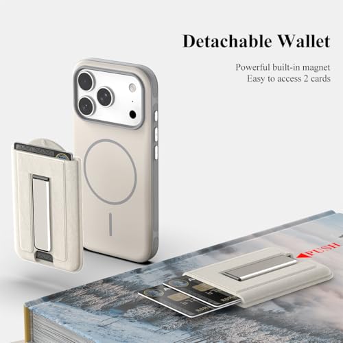 Image of Nvollnoe for iPhone 17 Pro Case with Card Holder & Screen Protector, Compatible with Magsafe, Built-in Kickstand, Detachable Magnetic Wallet Case for iPhone 17 Pro(White)