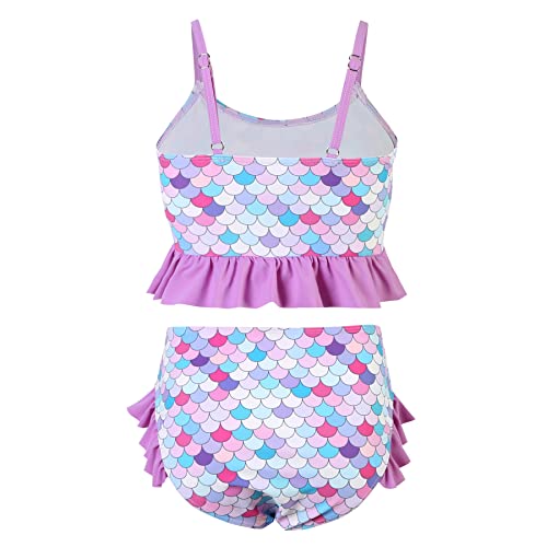 Image of Girls Swimsuit Two Piece 6-16 Years Floral Swimwear Ruffle Bathing Suit Mermaid Tankini