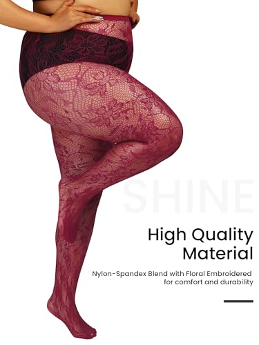 Image of Floral Lace Plus Size Tights High Waist Velvet Pantyhose Sunflower Fishnet Stockings Leggings