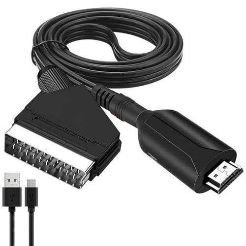GQunit Convertidor de euroconector a HDMI con cable de alimentación USB HD 720/1080P HDMI a conector euroconector para monitor HDTV, proyector STB VHS, Xbox, PS3, Sky Blu-Ray, reproductor de DVD