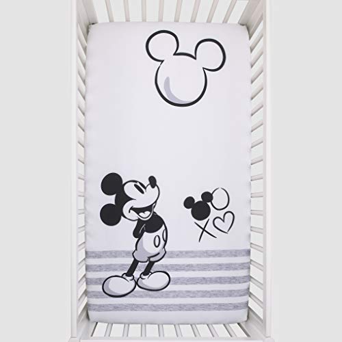 Disney Mickey Mouse - Grey, Ivory & Black Photo Op Fitted Crib Sheet, Black, Grey, Ivory