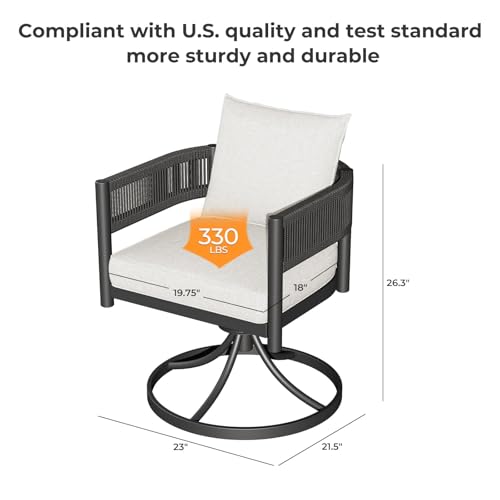 Image of Grand patio 7 PCS Outdoor Dining Set, Patio Table and Chairs Set for 6, Metal Woven Wicker Swivel Patio Chairs with Thickened Cushions & 1 Rectangular Woodgrain Dining Table with Umbrella Hole (Black)
