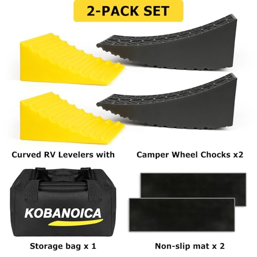 Kobanoica BLACK-YELLOW Rv Leveling Blocks,Camper Trailer Leveler 2 Packs,Includes Rv Curved Leveler Ramp,Wheel Chock,Rubber Mat And Carry Bag,Upgrade Rv Leveling System thumb #6