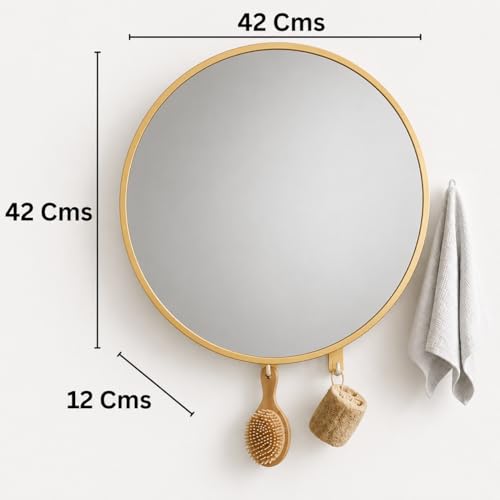 Image of CIPLA PLAST Rich Look Bathroom Cabinet with Mirror | Storage Organiser | Strong Plastic Bathroom Shelves Wall Mounted | Bathroom Accessories| Mirror Cabinet (2, METELLIC Gold, Round)