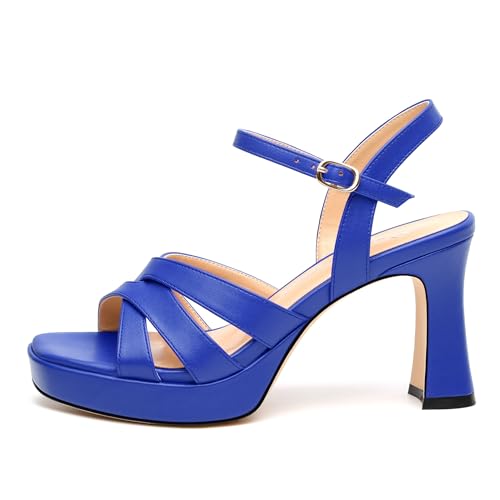 Image of Women Square Toe Platform Block Heel Sandals 3.3'' | Elegant Comfort Formal Dress Footwear, Stylish Ladies Sandals For Daily Office Wedding Evening Party Formal Occasions