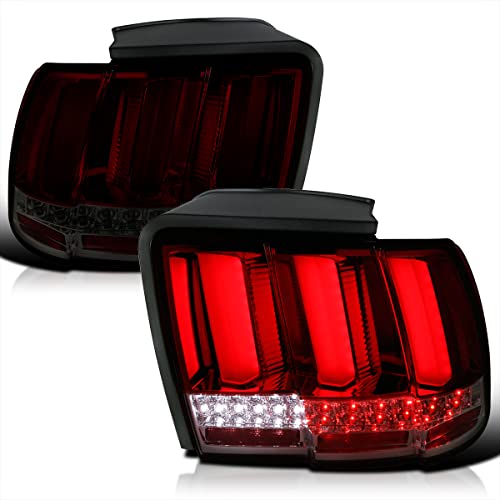 Spec-D Tuning Red Smoke Lens Sequential Led Bar Tail Lights Compatible With 1999-2004 Ford Mustang, Left + Right Pair Assembly #TOP11