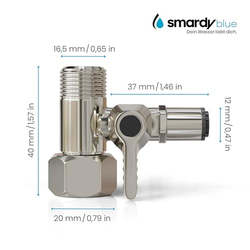 smardy Absperrventil Edelstahl Absperrhahn Push Fitting Adapter T-Stück 3/8x3/8x1/4 zum Anschluss von 2 Geräten für SbS Kühlschrank Osmoseanlage Wasserfilter, Wasseranschlussadapter mit Dichtung