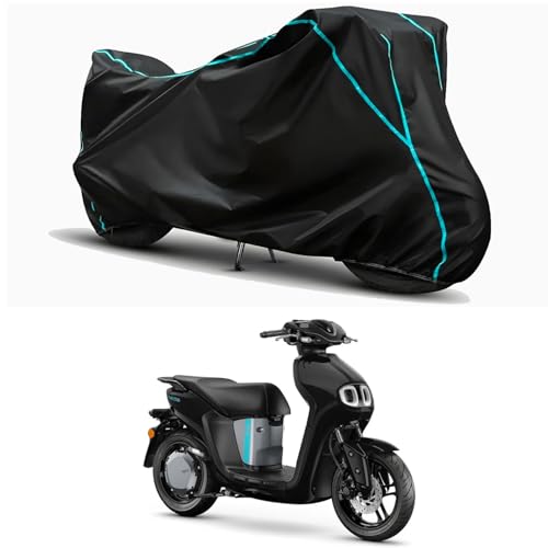 Image of Waterproof Bike Body Cover Compatible for | Yamaha Neo's STD | Taffeta Fabric, Sky Piping Design, Bottom Elastic Fit | Dustproof, Sun UV & Rain Protection for All Weather.
