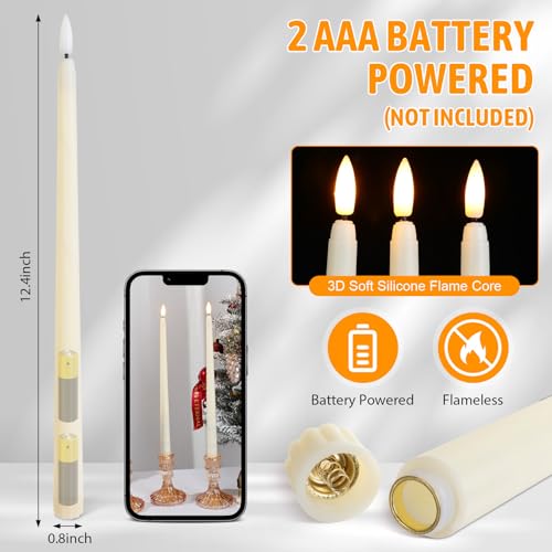 Image of Baquler 50 Pcs Flameless Taper Candles Battery Operated Bulk 12.4 Ivory LED Taper Candles Flickering LED Candlesticks for Wedding Advent Halloween Christmas Party Decor