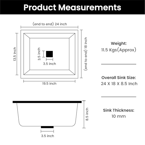 Image of LAPO Quartz Basin for Kitchen | 24x18 Inch UV Resistant Surface Basin | Low Water Noise & Single Bowl Sink with Tap Hole | Sink with Coupling, Waste Pipe & Drain Basket | 3 Yrs Warranty(Brown Finish)