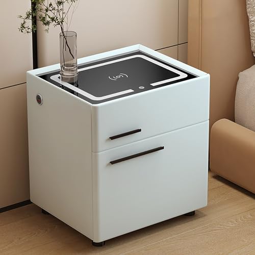 Mesita De Noche, Muebles De Sala De Estar, Mesa Auxiliar con Cajones, Mesa De Sofá De Madera para Almacenamiento con Estación De Carga, para Dormitorio Salón(White,35cm/13.8in)