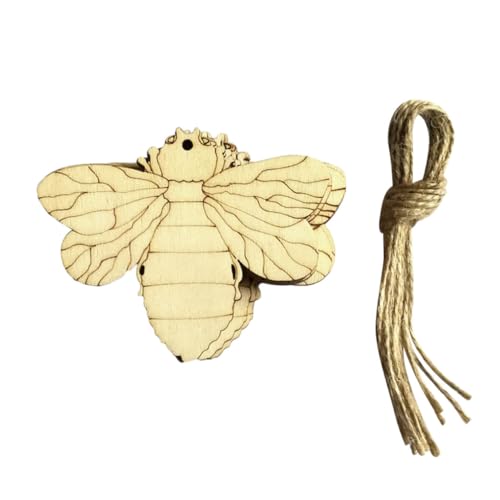 Image of TEHAUX 10pcs Honey Bee Wooden Pendants for Hanging Decor, Vintage Style Wood Ornaments with Easy Hanging Feature, for Birthday Party Decorations and Wall Plaques