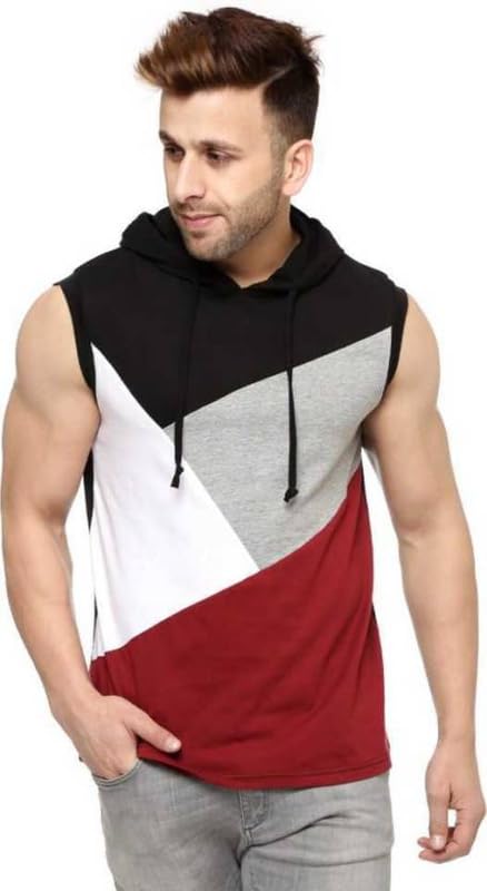 Men Sleeveless Cotton Stylish Hoodie Sweatshirt Gym Sports Hoodie for Men Tiranga Pattern Hoodie