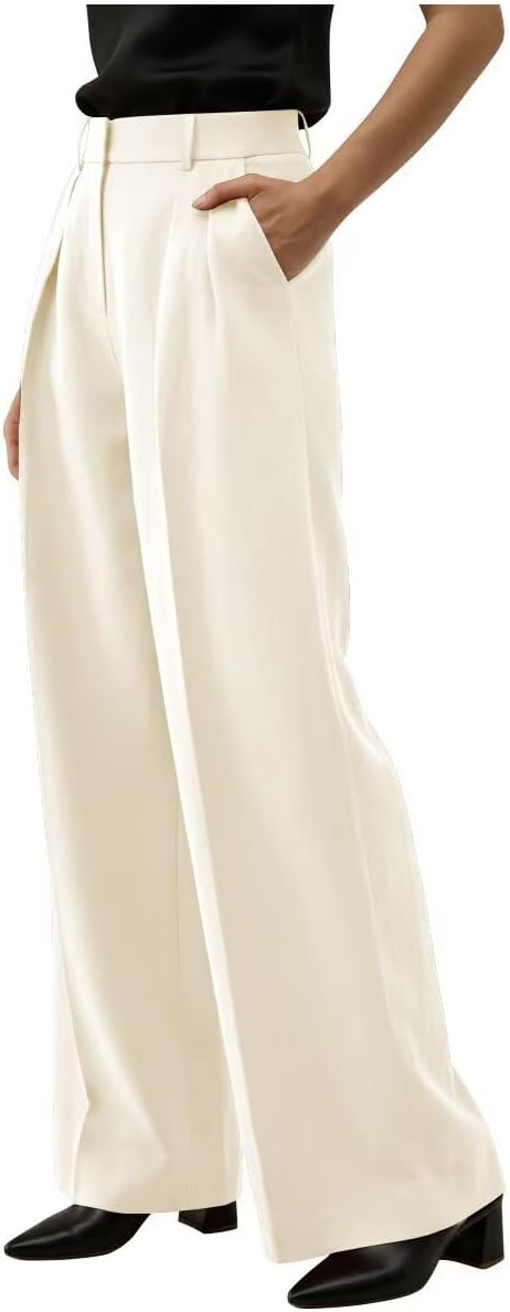 Linen Pants Women Wide Leg Pants Women Dressy Casual High Waisted Summer Beach Trousers with Pockets