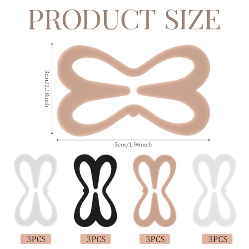 Molain 12Pcs Bra Strap Clips to Make Racerback, Bra Straps Holder Clips for Racerback Bra Strap Holders for Slipping Conceal Straps Cleavage Control, Cross Back Convertors (Black, White, Beige, Clear)2