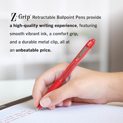 Image of Zebra Pen Z-Grip Retractable Ballpoint Pen, Red Ink, 1.0mm, 18-Pack | Smooth Writing, Medium Point Tip, Ideal for Planners, Note-Taking, School and Office Supplies, and Everyday Writing (22318)