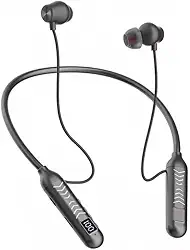 Fone de ouvido Bluetooth com microfone embutido, cancelamento de ruído, controle remoto, reprodução de cartão de memória, display digital (Preto)