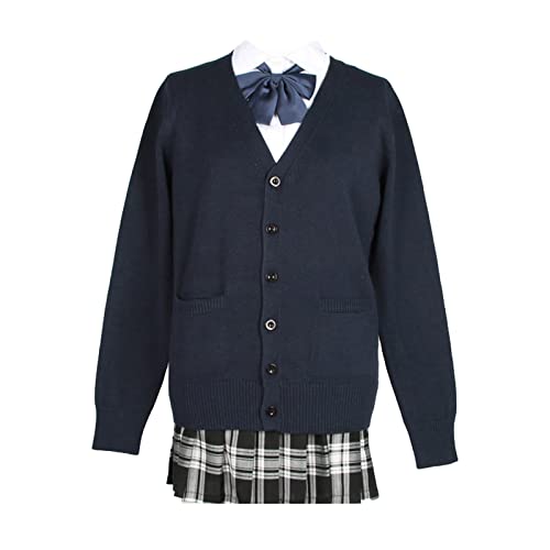 Image of Blostirno Women's Cardigan School Uniform Sweater Cardigans V-Neck Long Sleeve Button Down Knit with Pockets