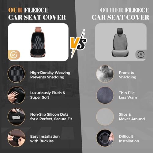 Image of Coverado Sheepskin Car Seat Cover, Fluffy Fuzzy Long Plush Seat Covers, Soft Seat Protector for Car Driver Seat, Luxury Car Seat Cushion, Non-Slip Front Seat Covers Universal Fits Most Cars, 1Pcs