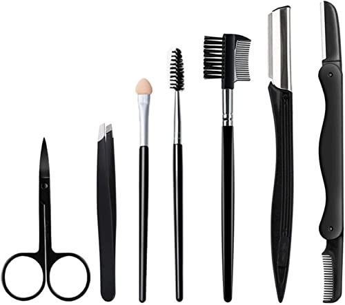 Eyebrow Scissors, 7 In 1 Eyebrow Kit, Professional Eyebrow Grooming Kits For Women, Including Brow Razors, Brush, Scissor, Tweezers, With Storage Box (1) #TOP19