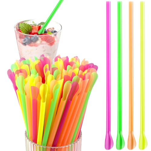 200 pitillos de plástico desechables multicolor 20 cm miniatura 1