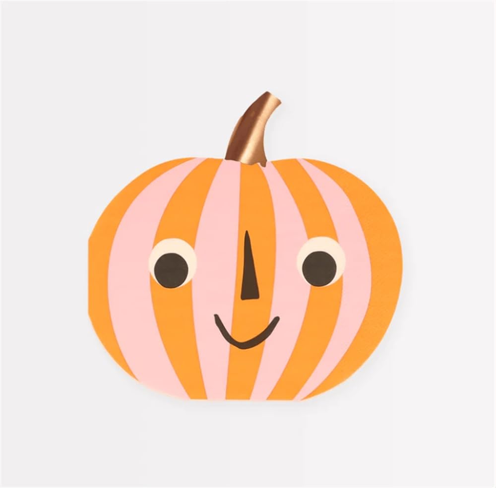 Meri Meri - Pink & Orange Stripy Pumpkin Napkins - Pembe & Turuncu Çizgili Balkabağı Peçeteler (16'l