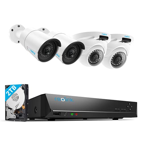 Reolink PoE IP Security Camera System 4 Megapixels Super HD 2560x1440 8 Channel NVR 2TB Hard Drive 4 Bullet & Dome Cameras RLK8-410B2D2