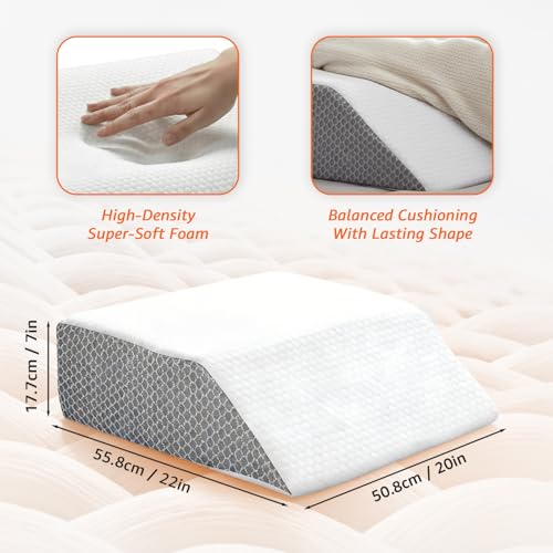 Image of amazon basics Wedge Leg Pillow | High Resilience Super-Soft Foam | Leg, Hip, Thigh & Knee Rest | Generous Size for Both Legs | Washable Cover | 22 x 20 x 7 in | White & Grey