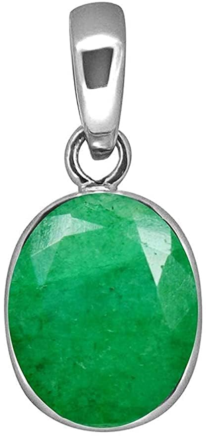 SIDHGEMS 11.25 Ratti 10.50 Carat Certified AA++ Natural Loose Gemstone Green Emerald Panna Panchadhatu Silver Plated Pendant/Locket for Men