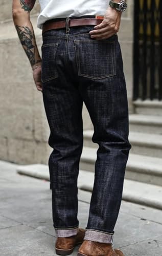 Men’S Vintage Taper Fit Selvedge Raw Denim Full Length Jeans Button Fly High Waist Daily Wear Silver-Plated Buttons3