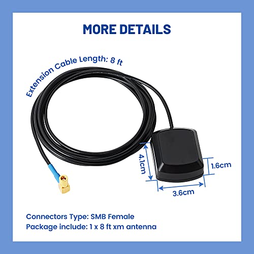 Anina 8 Ft Sirius XM Satellite Radio Antenna for XM Sirius Radio Receiver with Magnetic Compatible with Home/Car Cradle Lynx Edge MiRGE XMp3 Inno AirWare XMp3i Xpress Onyx XR9, GPS Antenna