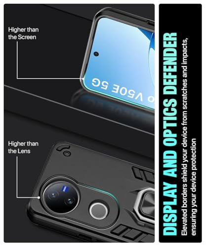 Image of WOW IMAGINE Shock Proof Back Case Mobile Cover for iQOO Z10R 5G | Vivo V50 5G | V50e 5G | V50 5G Elite Edition | Vivo T4R 5G| (Tough Armor | Hybrid PC + TPU | Ring Holder & in-Built Kickstand | Black)