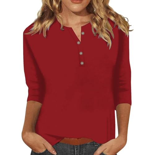 KKvoPiQ Camiseta de manga larga para mujer, cuello en V, ajustada, básica, negro, verano, adolescentes, niñas, camiseta de manga larga, tallas grandes, blusas, jersey, manga larga, cuello en V, rojo,