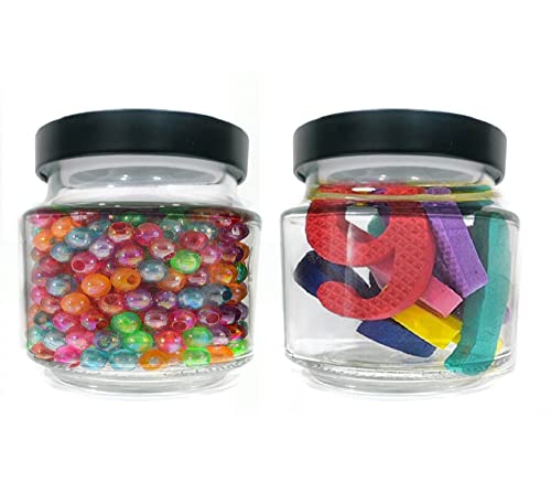 Image of Piraml Glass Transparent Jars & Containers for Kitchen Pantry, Snacks, Masala, Pickles, Dry Fruits, Coffee Beans Storage with Black Color Double Layer Metal Pop Lid (Set Of 4) (600ml Round Black Cap)