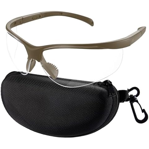 xaegistac Shooting Glasses Anti-fog Shooting Range Eye Protection,Lightweight & Strong Safety Glasses with Hard Case (khaki frame & clear lens) Cover