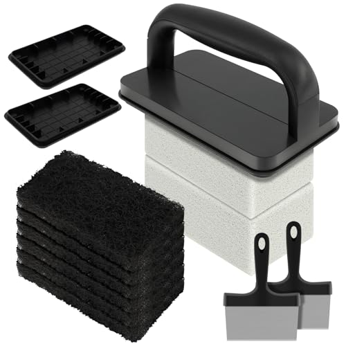 RVEFOT 15Pcs Griddle Cleaning Kit,Efficient Cleaning Kit Detachable Flat Top Grill Cleaning Kit with Handle Scouring Pads Griddle Scraper Pumice Stone for Greasy Stain Residues Outdoor BBQ