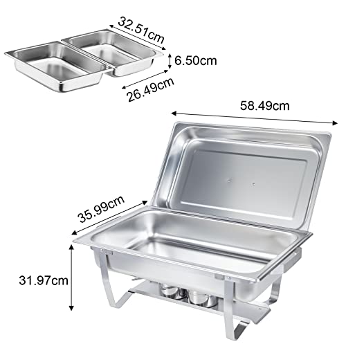 Valgus 2-Pack 9L Edelstahl Chafing Dish Set Buffet Chafer Suppenwärmer mit faltbarem Rahmen Wasserschalen, 2 volle Größe, 4 halbe Lebensmittel Pfannen für Hochzeit, Partys, Bankett – Bild 3