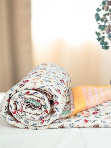 Image of Rang Single Bed Comforter | Uniform Cotton Filling | 100% Cotton Soft & Cozy AC Dohar Blanket | Lightweight Reversible Design | All Weather Quilt | Color - White