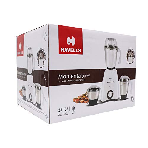 Image of Havells Momenta Mixer Grinder with Stainless Steel Blades, 600W (White)