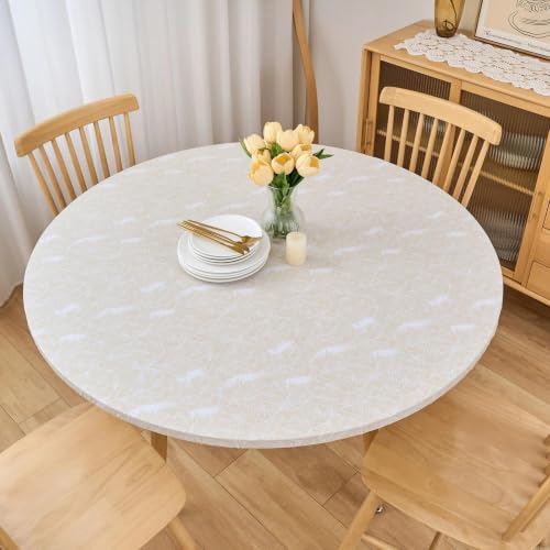 LIBERECOO Round Vinyl Fitted Tablecloth with Flannel Backing Elastic Edge Table Cover Waterproof Stain-Resistant Wipeable Tablecloths Fits 40-44 Inch Round Tables by LIBERECOO - Used condition - Image 8