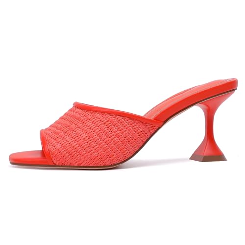 Image of vivianly Womens Square Open Heels Sandals Slip on Heeled Slides Mules for Party Daily Wear