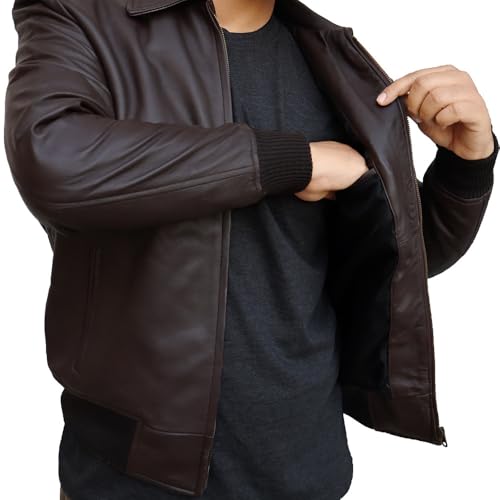 Image of 70s Style Classic Bomber Leather Jacket - Mens Vintage Real Lambskin Jacket