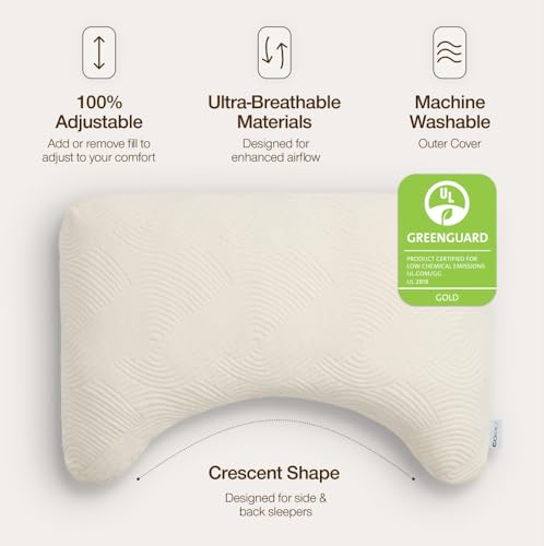 Image of Coop Home Goods Adjustable Latex Crescent Pillow King, Talalay Latex & Microfiber Fill, Ergonomic Shape, Naturally Cooling, Eco-Friendly, Medium Firm for Back and Side Sleepers, GREENGUARD Gold