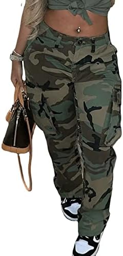 Casual Plus Size Camo Cargo Pants for Women High Waist Slim Fit Camouflage Jogger Army Pants Sweatpants with Pockets