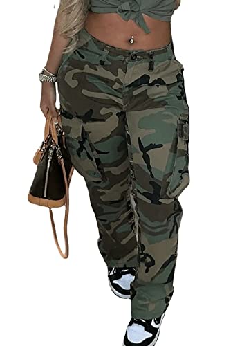 Casual Plus Size Camo Cargo Pants For Women High Waist Slim Fit Camouflage Jogger Army Pants Sweatpants With Pockets #TOP1