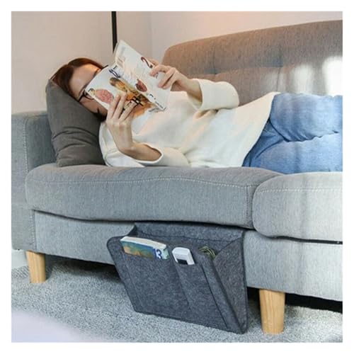 Organisateur de lit multi-poches en feutre noir avec support télécommande - 6