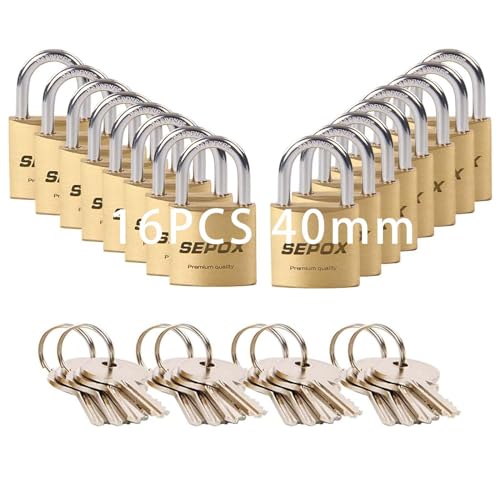 Image of SEPOX Solid Brass Padlock 40mm, Keyed Alike 24 Keys, Chamfered Edge, 16Pcs